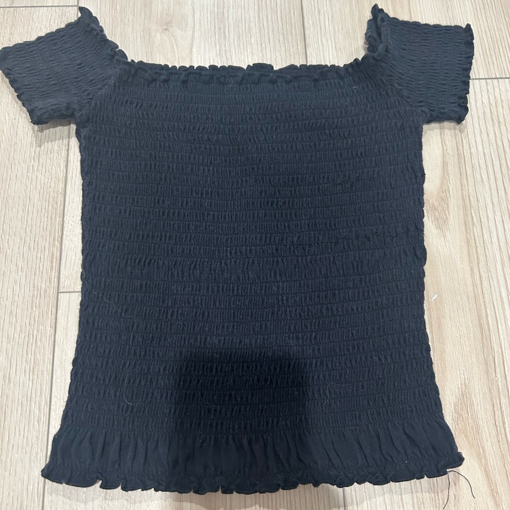 Tween Black Off-Shoulder Smocked Top